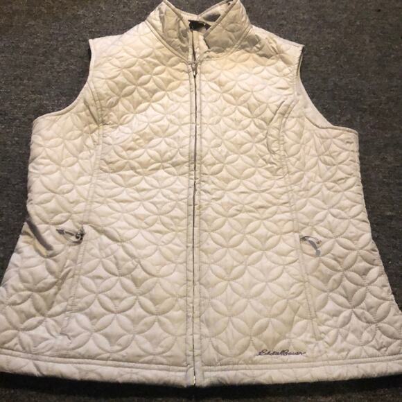 Eddie Bauer Brand Women's Medium Light Gray Quilted Zip Up Vest Diamond Pattern - Picture 1 of 5
